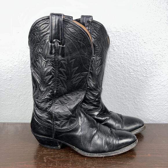 Vintage Nocona Cowboy Boots Men\'s Size 8 Black Leather 7501 Deertan Western main image 6